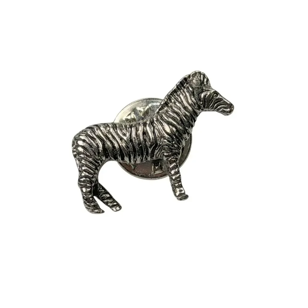 Vintage Silver Toned Metal Zebra Tack Pin Brooch 1